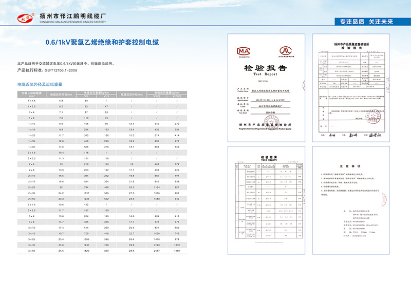 0.6/1KV聚氯乙烯绝缘和护套控制电缆